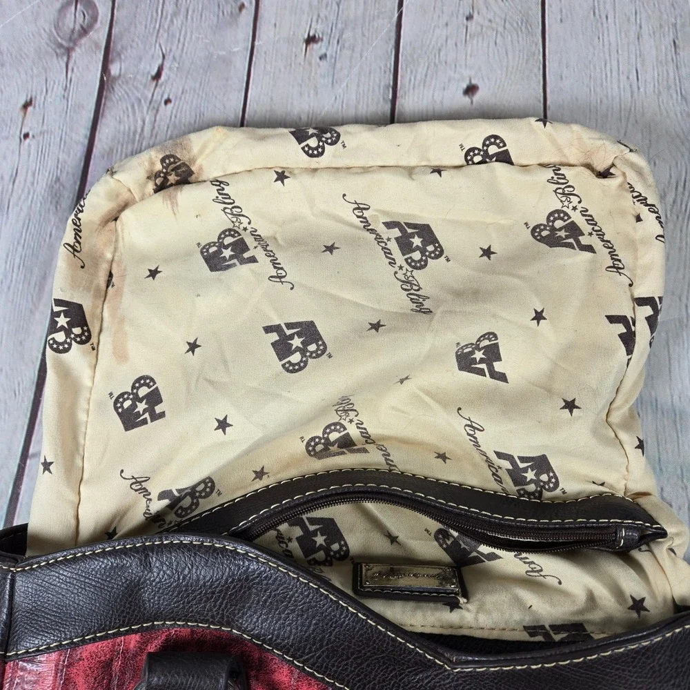 American Bling Western Cross Shoulder Bag Red Croc Embossed Rhinestone Studded - Picture 16 of 16